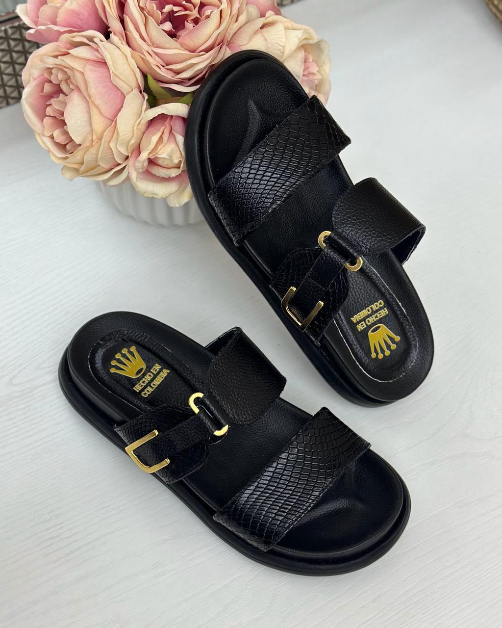 Detalle suela canoas greta en cuero color negro cuero genuino negro — YF Shoes