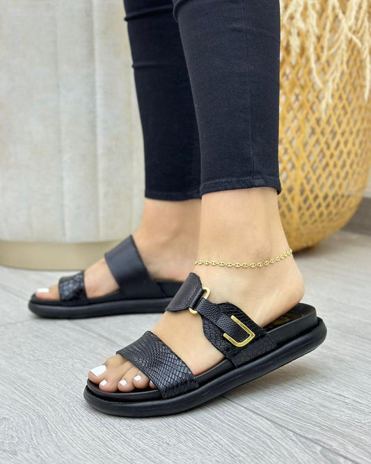 Canoas Greta En Cuero Color Negro — canoas en cuero genuino para mujer negro — YF Shoes Bucaramanga