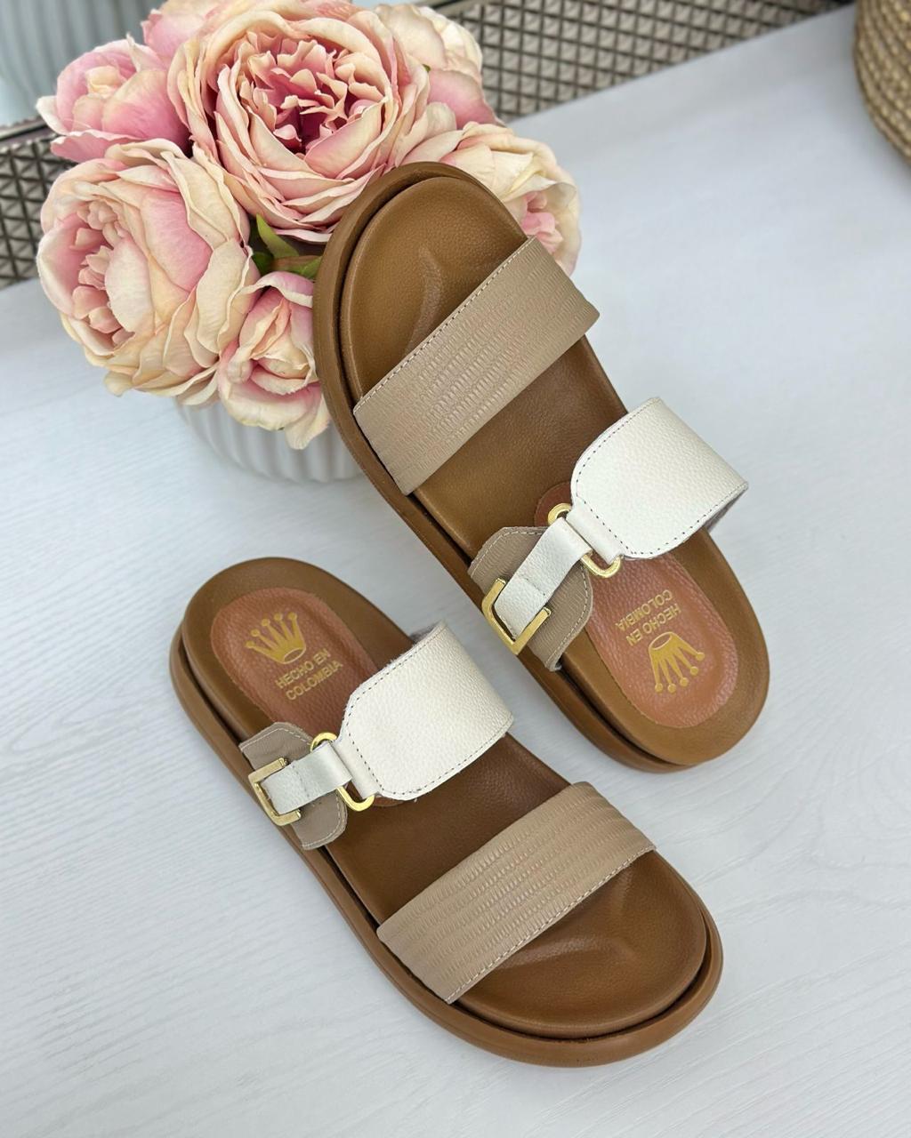 Detalle suela canoas greta en cuero taupe - talco cuero genuino taupe — YF Shoes