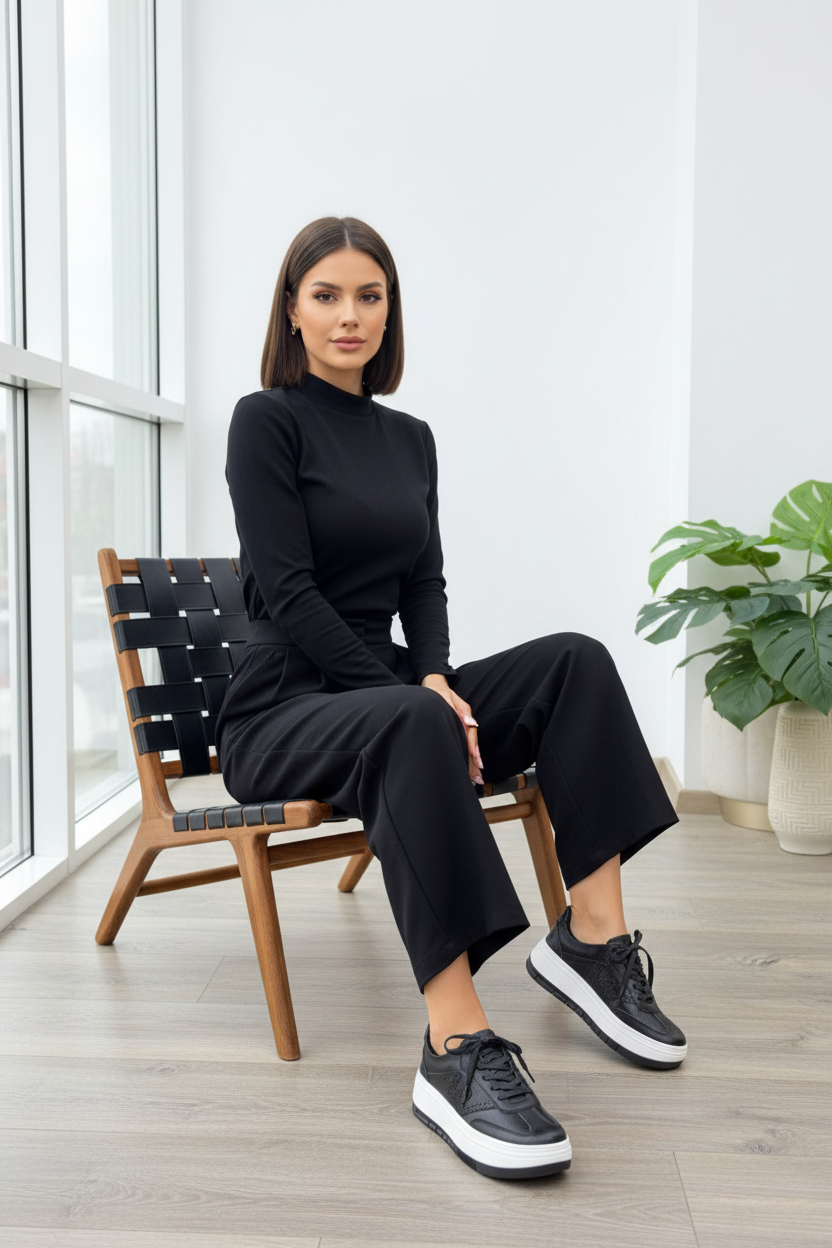 Look completo tenis saona negro en cuero cuero negro — YF Shoes Bucaramanga