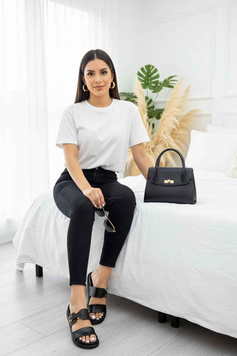 Plantilla canoas greta en cuero color negro cuero natural negro — YF Shoes Bucaramanga