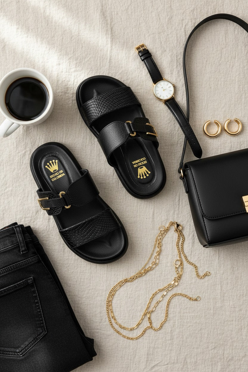Detalle punta canoas greta en cuero color negro cuero genuino negro — YF Shoes