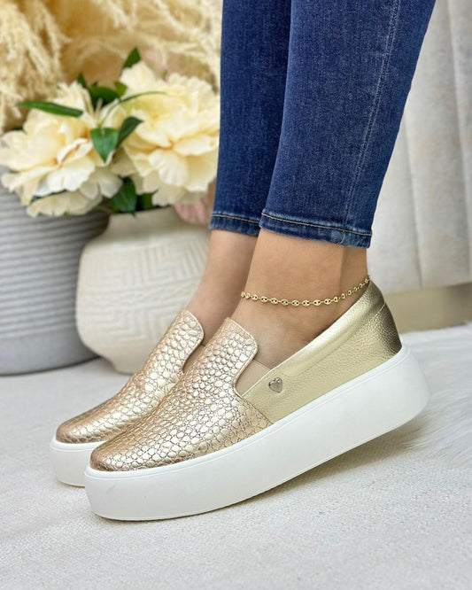 Tenis Lisboa Dorado En Cuero — tenis en cuero genuino para mujer dorado — YF Shoes Bucaramanga