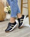 TENIS MILA NEGRO CON DORADO EN CUERO PARA MUJER
