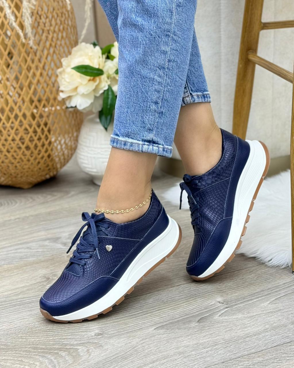 Detalle suela tenis serena azul en cuero cuero genuino azul — YF Shoes