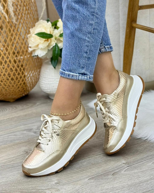 Detalle suela tenis serena dorado en cuero cuero genuino dorado — YF Shoes