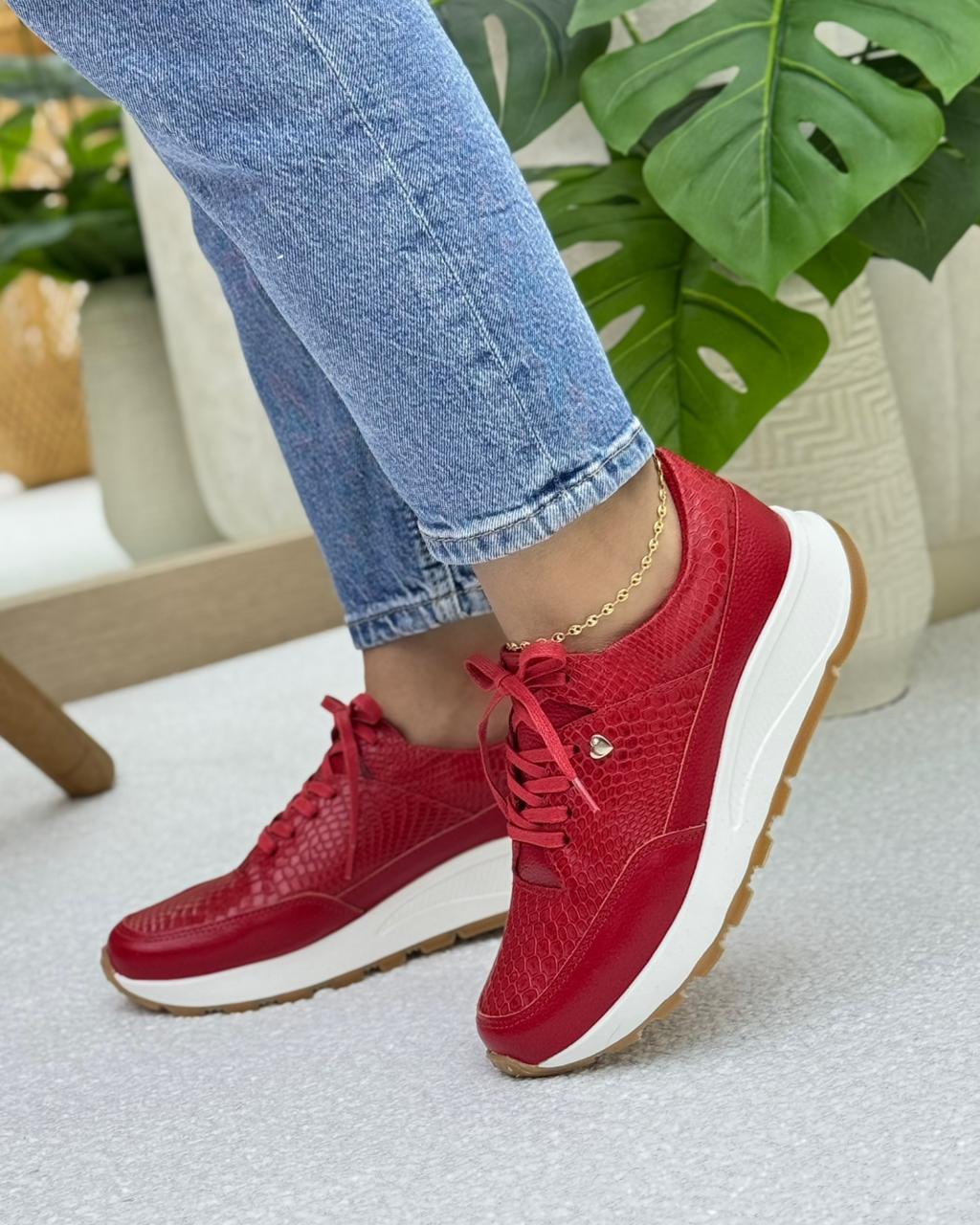 Detalle suela tenis serena rojo en cuero cuero genuino rojo — YF Shoes