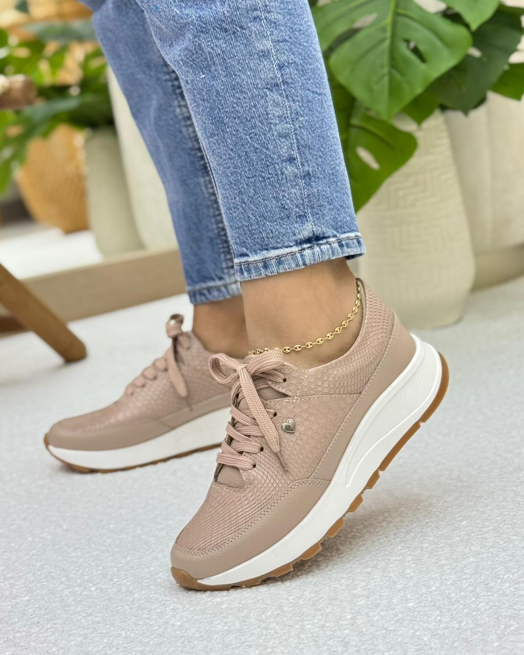 Tenis Serena Taupe En Cuero — tenis en cuero genuino para mujer taupe — YF Shoes Bucaramanga