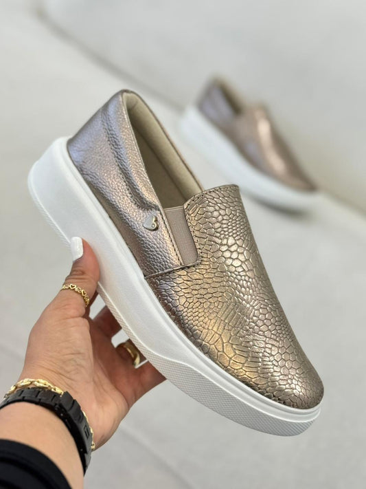 Tenis Paris Champagne - En Cuero - Mujer — tenis en cuero genuino para mujer — YF Shoes Colombia